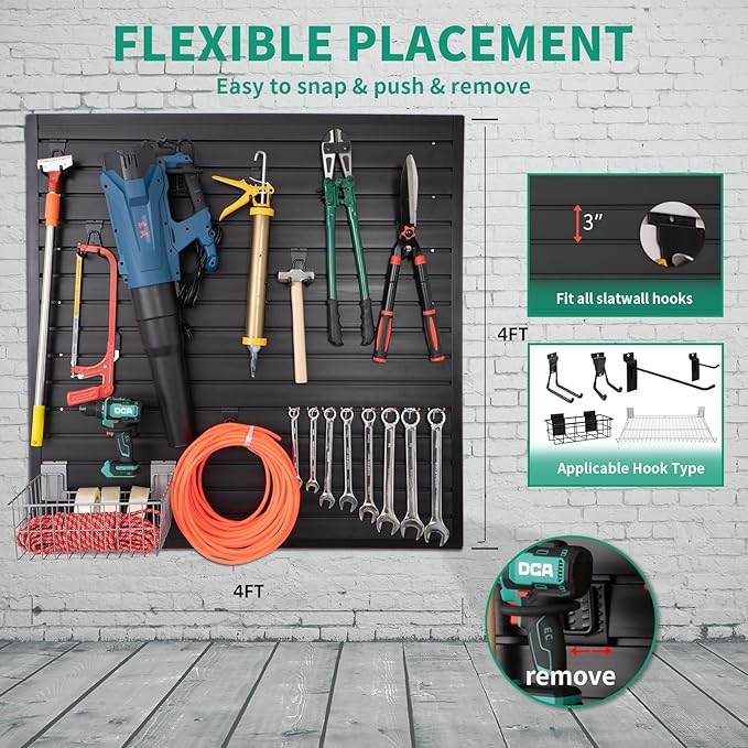 Slat Wall Paneling Garage Slat Wall Storage Systems, Slatwall Panels 4x4 ft Peg Board Tool Organization, PVC Wall Slat Panels Wall Organizer Black Slatwall Garage Storage & Organization Products