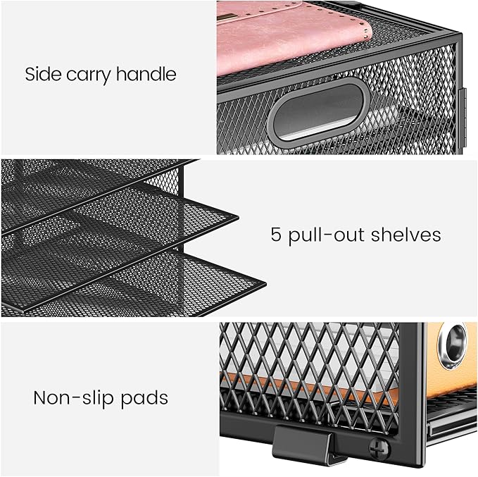 Lavatino 8 Tier Paper Organizer for Desk, Black Mesh Letter Tray File Sorter Organizers with Handles, Including 5 Adjustable Slid Trays for Office School Classroom Supplies Organization and Storage