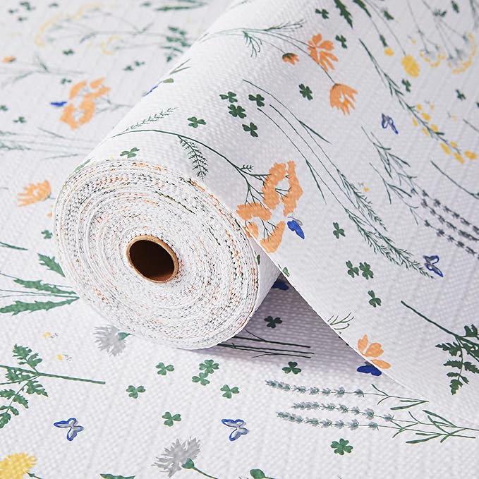 Beautysaid Shelf and Drawer Liner for Kitchen Cabinet, Non Adhesive Non Slip Shelf Paper Waterproof Washable Thickened for Dresser Pantry Shelve Bathroom Protector Liner(Floral,12 in x 10 FT)