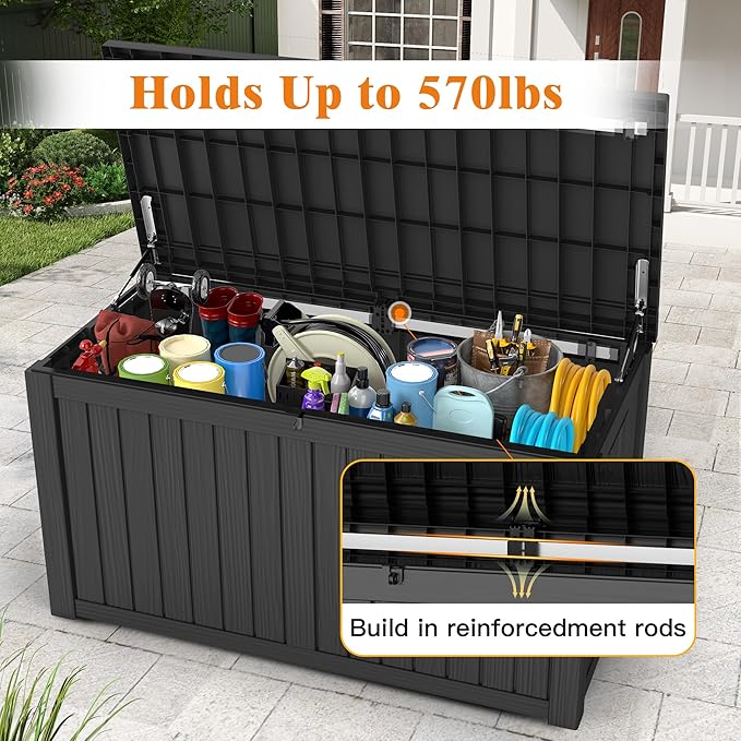 180 Gallon Outdoor Storage Box Waterproof Deck Box for Garden Tools, Lockable Storage Box for Patio Cushion Outside Package Delivery Box