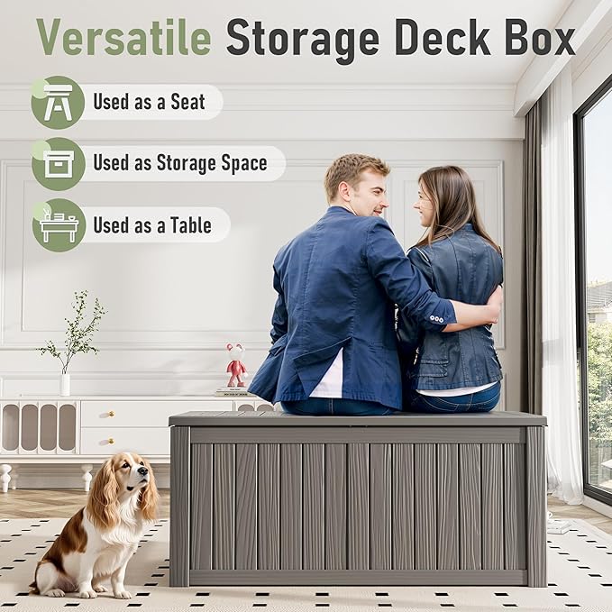 Oudoor Storage Deck Boxes Waterproof, Waterproof and UV Resistant Outdoor Storage Box Lockable Lid for Delivery Box, Indoor, Garden Tools, Pool Supplies, Patio (Grey, 150 Gallon)
