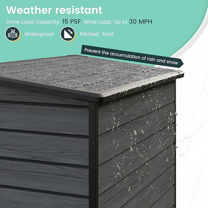 UDPATIO Outdoor Storage Shed 5x3 FT, Plastic Garden Shed for Bike, Garbage Can, Tool, Outside Sheds & Outdoor Resin Shed with Lockable Door for Backyard, Patio, Lawn, Dark Grey