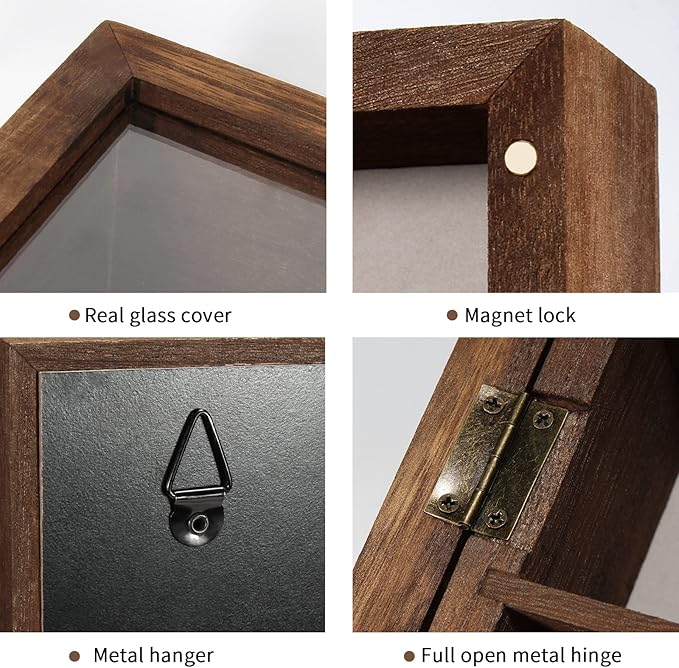TJ.MOREE Sunglasses Organizer Storage Wall Mounted: 13 x 15.6 inches Eyewear Display Case Rustic Wood Eyeglasses Holder Large Glasses Storage Box, Brown