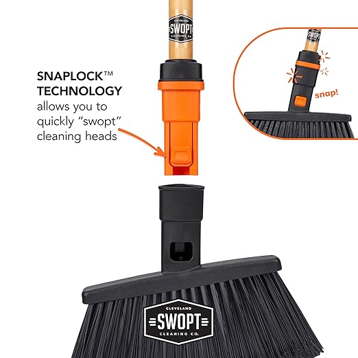 SWOPT Standard Multi-Surface Angle Broom Cleaning Head — Indoor and Outdoor Angled Broom Set — Interchangeable with All SWOPT Cleaning Products for More Efficient Cleaning and Storage