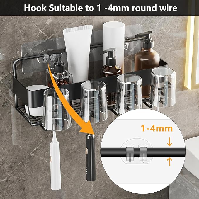 6 Pack Shower Caddy Adhesive Hooks Replacement, Strong Shower Hooks for Caddy Shelves