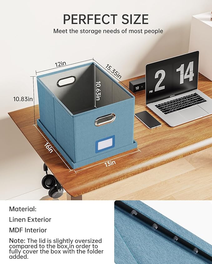 4 Pack File Storage Organizer, Document Organizer, Portable File Box with Lid, Fit for Letter/Legal File Folder Storage,Dark Blue-Box only