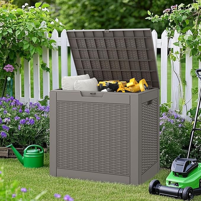 NUNU LAB 30 Gallon Outdoor Storage Box Waterproof, Outside Package Delivery Deck Boxes with Lockable Lid, Backyard Storage Bin For Garden Tools, Patio Cushions Accessories, Gray