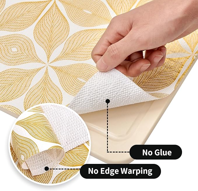 Shelf Liners for Kitchen Cabinets 17in x 20FT, Non Adhesive Cabinet Liner Strong Non-Slip Golden Leaf Drawer Liner, Easy to Clean for Shelf, Cabinet with Knife and Tape Measure