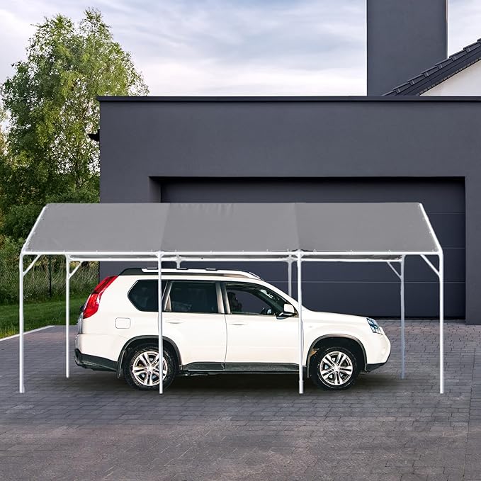 10 x 20 ft Heavy Duty Canopy Replacement Cover Waterproof Carport Garage Car Shelter Tarp Tent for Car Canopy with 50 Ball Bungees, Only Top Cover, Frame is Not Included