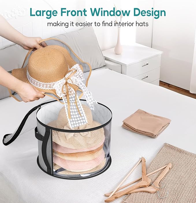 AOODA Oversized Clear Hat Storage Bag, Holds up to 7 Caps Cowboy Hat Organizer for Closet, Wide Brims Hat Case with Carrying Handles (Grey)
