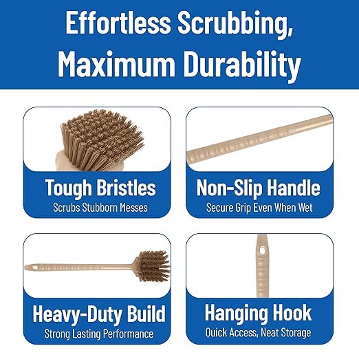 SPARTA 40501EC25 Plastic Large Scrub Brush, Kitchen Brush, Utility Brush With Long Handle For Cleaning, 20 Inches, Tan, (Pack of 6)