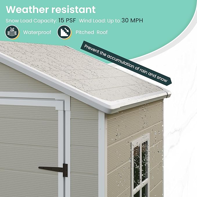 UDPATIO Outdoor Storage Shed 6x4.5 FT, Plastic Sheds & Resin Outside Storage for Trash Can, Bike, Lawnmower, Generator, Tool Shed with Lockable Door for Backyard, Lawn, Patio, Sandstone