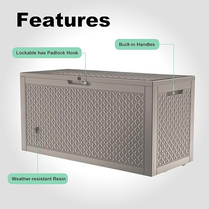 New 100 Gallon Outdoor Storage Box, Resin Deck Boxes Waterproof, Indoor Outdoor Bin for Package Delivery, Patio Cushions, Gardening Tools, Lockable, UV Resistant