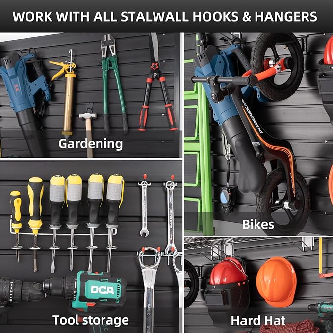 Slatwall Panel Garage Wall Organizer, Heavy Duty Wall Mounted Garage Slat Wall Storage Systems, PVC Wall Panels Slat Board, Slate Wall Black 4'W x 4'L