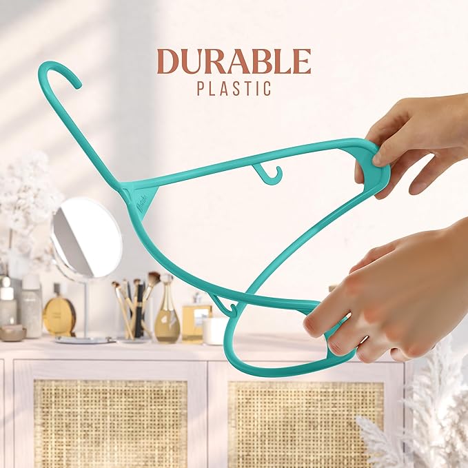 Plastic Hangers 20 Pack Aqua - Clothes Hangers - Makes The Perfect Coat Hanger and General Space Saving Clothes Hangers for Closet - Percheros Ganchos para Colgar Ropa Hangars
