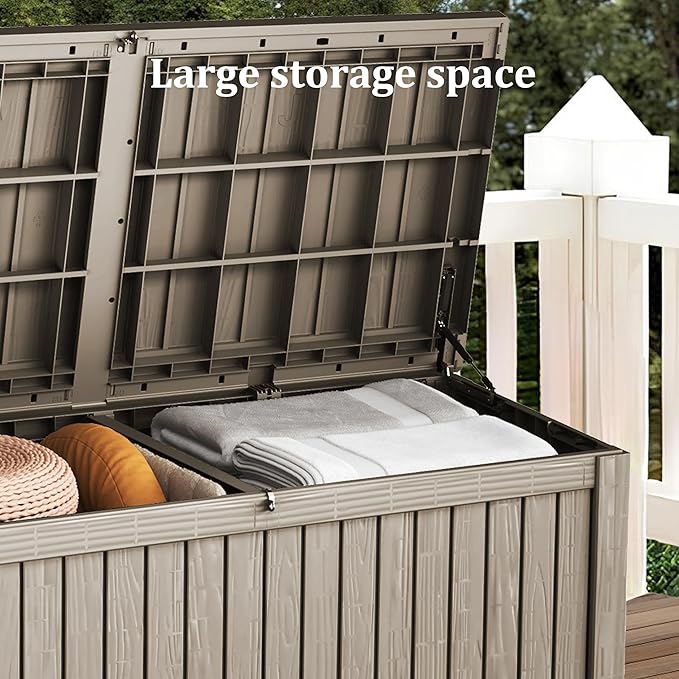 270 Gallon Lockable Resin Outdoor Storage Box, Waterproof & Weather Resistant Deck Box for Patio Cushion, Garden Tools & Pool Accessories, Grey