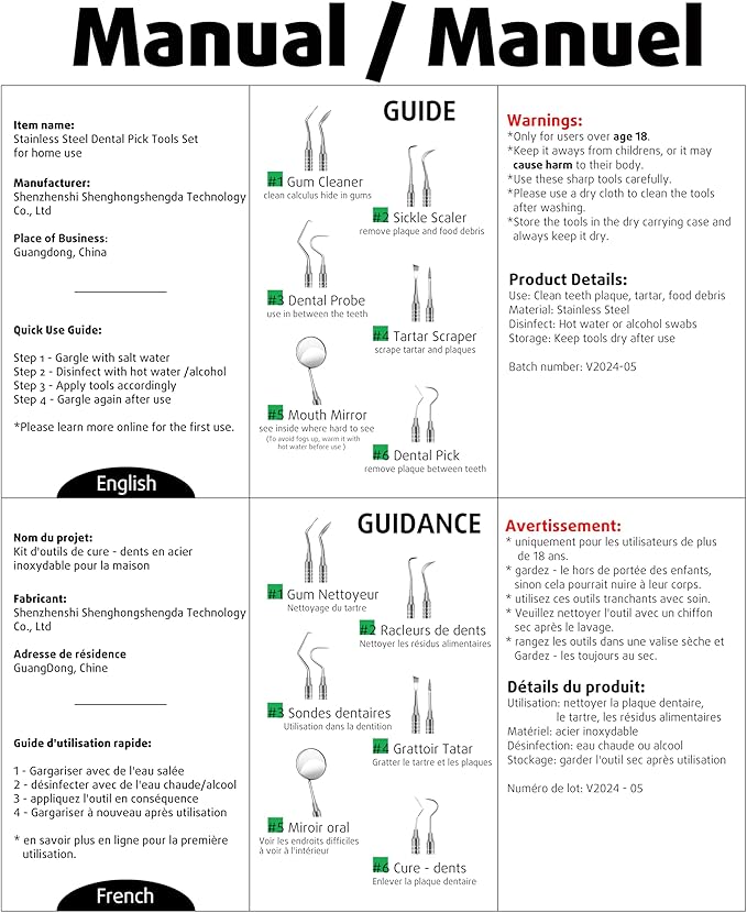 Dental Tools, Dental Pick for Teeth Cleaning, Stainless Steel Hygiene Kit with Tooth Scraper Plaque Tartar Remover - with Case
