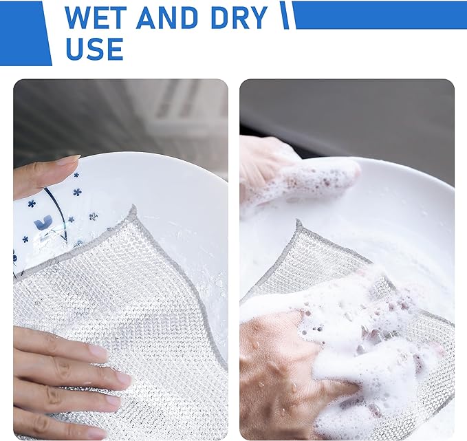 10PCS Set Non-Scratch Steel Wool Dishcloth - Multi Purpose Wire Dishwashing Rags Kitchen Towels and Dishcloths Sets Durable Cleaning Pads Bathroom Home Essentials Cleaning Supplies Tools
