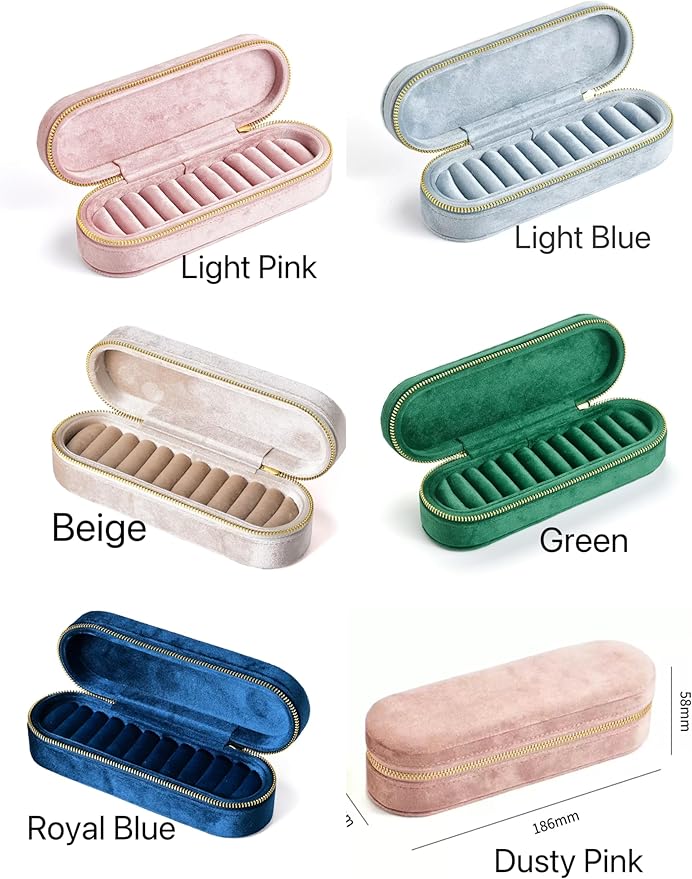 Velvet Ring Earrings Storage Box with 11 Slots, Ear Stud Holder, Zipper Closure Jewelry Organizer (Dusty Pink)