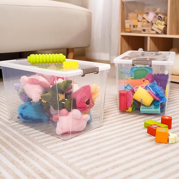 Citylife 7.8 QT 6 Pack Small Storage Bins Plastic Storage Container Stackable Box with Lids for Organizing, Clear White