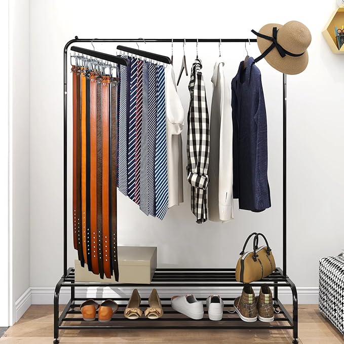 Belt Hanger for Closet, Holds Max 60 Belts, Wooden 20 Hooks Belt Organizer Wardrobe Accessory, 360° Rotatable Belt Storage Hanger Rack Space Saver for Belt, Bra, Tank Top, Tie, Scarf (2)