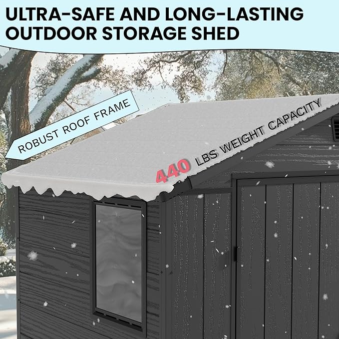 Devoko 6x4 FT Resin Storage Shed with Floor, Outdoor Plastic Garden Shed with Window, Waterproof Tool Storage Shed with Lockable Door for Patio, Garden, Backyard, Dark Gray