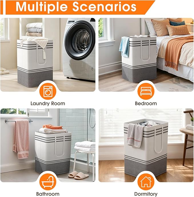 3 Pack Large Laundry Baskets, Laundry Hampers, Freestanding Waterproof Collapsible Clothes Bag with Extended & Reinforced Handles - Clothes Basket for Dorm, Bathroom, Home (75L)