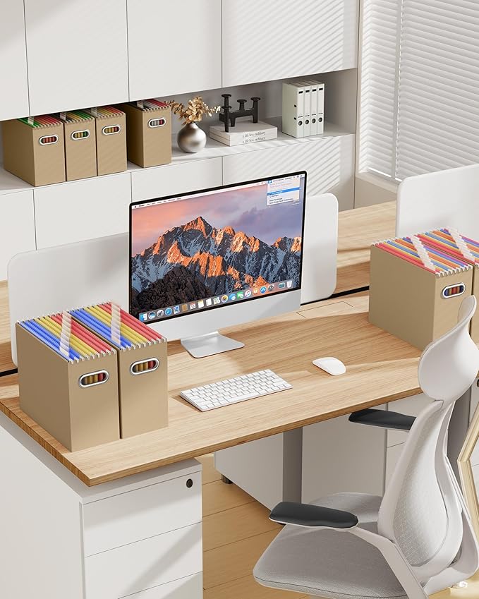 Oterri Cardboard File Organizer Box for Hanging File Folders Letter Size,File Box for Computer Desk,File Cabinet,Working Home,Office,Classroom (Brown, Letter Size - 4 Packs)