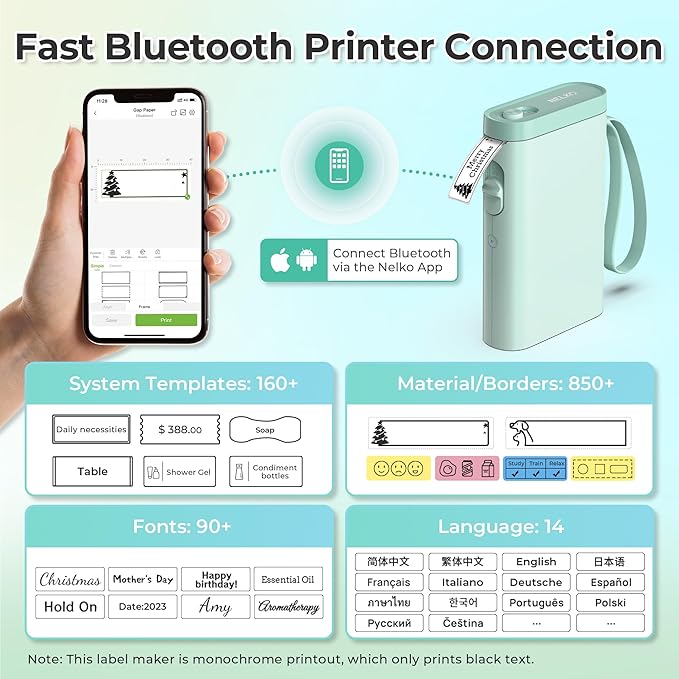 Nelko Label Maker Machine with Tape, P21 Bluetooth Label Printer, Wireless Mini Label Makers with Multiple Templates for Organizing Office Home, Green