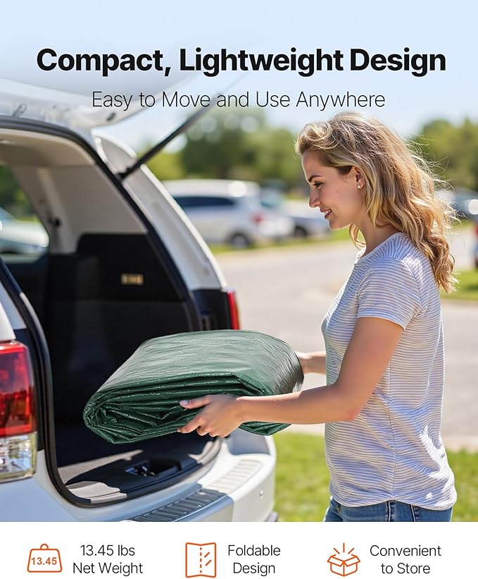 VEVOR Carport Replacement Canopy Cover, 10 x 20 ft Potable Garage Tent Top Tarp, UV-Resistant & Waterproof Car Shelter Tarp, Heavy Duty Car Port Cover with Ball Buggees, Dark Green, Frame Not Included