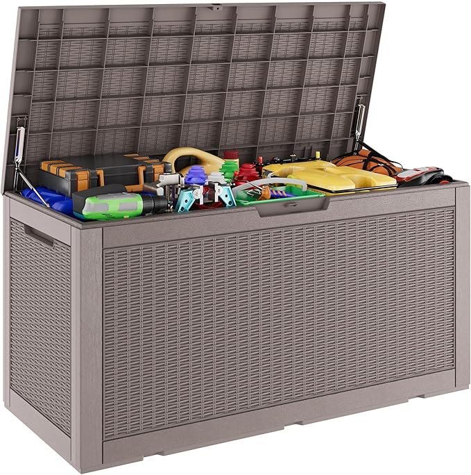 Oudoor Storage Deck Boxes Waterproof, Waterproof and UV Resistant Outdoor Storage Box Lockable Lid for Delivery Box, Indoor, Garden Tools, Pool Supplies, Patio (Grey, 110 Gallon)