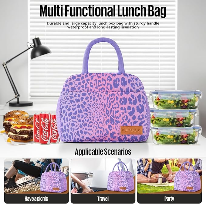 Lunch Bag Women/Men Lunch Box Women/Men (purple leopard)