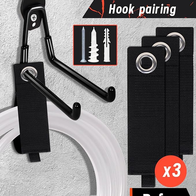 15pcs Garage Storage Wall Hooks - Heavy Duty Garage Hooks for Hanging Yard Tools Ladders Bikes Power Hose Shovel Metal Shed Hangers Organizer System