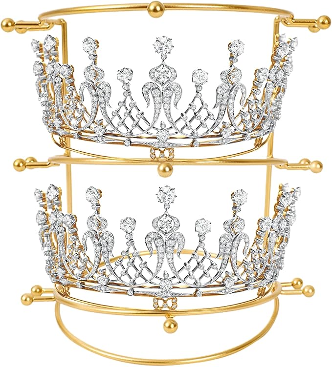 3-Tiers Tiara Holder, Bridal Crown Display Stand, Metal Headband Storage Organizer, 6.9x7.7 Jewelry Holder Organizer for Girl Women Gifts Headband Holder, 3 Layer