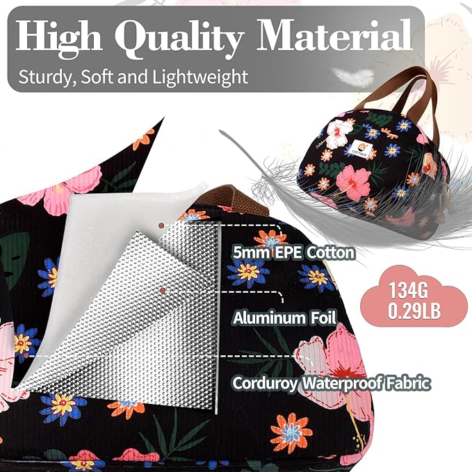 Large Lunch Box for Women, Cute Lunch Box Cooler Bag, Portable Insulated LunchBox Reusable Corduroy Lunch Tote for Work/Travel/Picnic (Flower)
