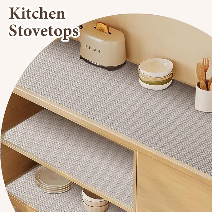 Drawer and Shelf Liner for Kitchen Cabinet: 17 in X 20 Ft Non Slip Waterproof Shelf Paper Non Adhesive Refrigerator Liners Light Gray Easy Liners for Bathroom