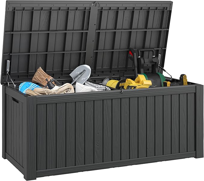 180 Gallon Outdoor Storage Box, Resin Deck Boxes Outdoor Waterproof For Patio Furniture, Garden Tools, Pool Supplies, Lockable And UV Resistant (Striped Black)