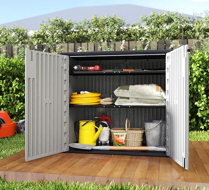 ZZM 37 Cu.ft Outdoor Storage Cabinet with One Tool Kit, Horizontal Storage Shed for Garage, Bike, Garbage Cans, Garden Accessories