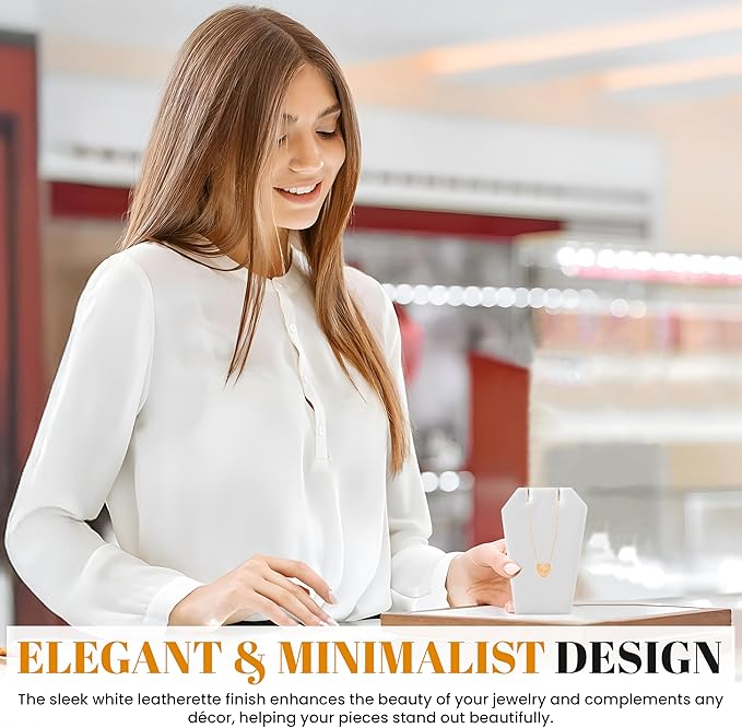 Novel Box 2 Pack White Leatherette Pendant Display Stands 2 1/2 x 1 3/4 x 3 1/4 Inches - Jewelry Stand Pendants Organizer for Women - Elegant Pendant Easels for Craft Shows, Selling & Personal Use
