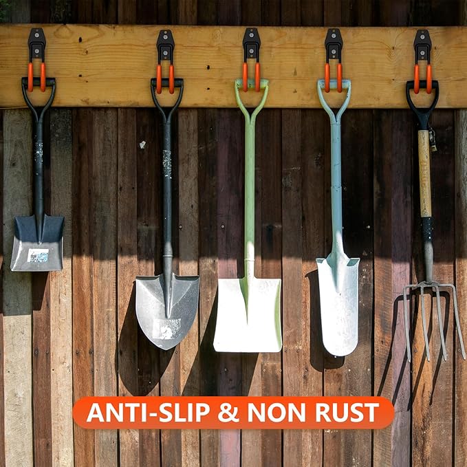 Garage Hooks Heavy Duty, Rust-Resistant Solid Steel Wall Mount Hangers for Hanging Ladders & Bikes, Non-Slip PVC Coating Tool Organizer (4 Pack Orange 5.5x4.1 Inch)