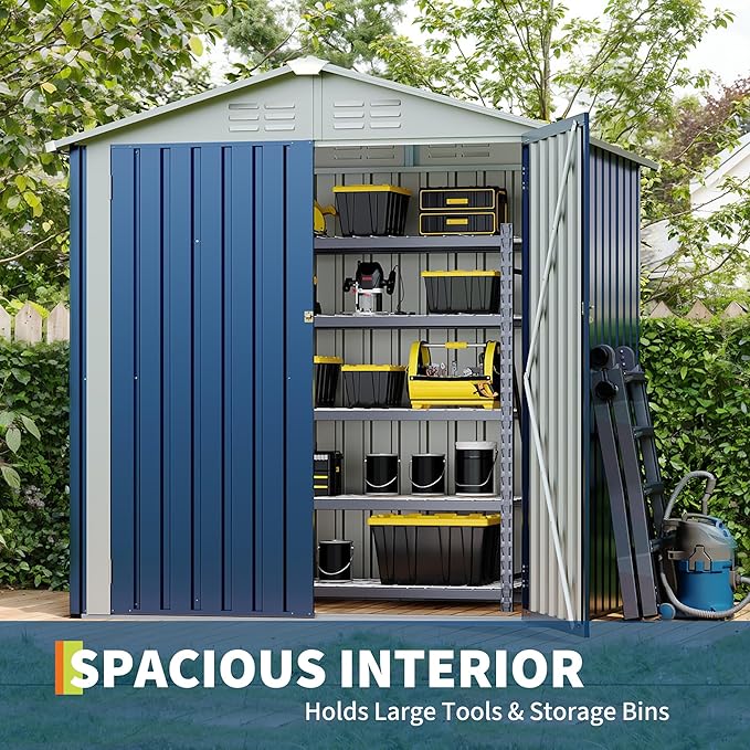 6x4 FT Outdoor Storage Shed, Garden Tool Storage Shed with Sloping Roof and Double Lockable Door, Outdoor Sheds with Panel Protection for Backyard Garden Patio Lawn,Navy Blue