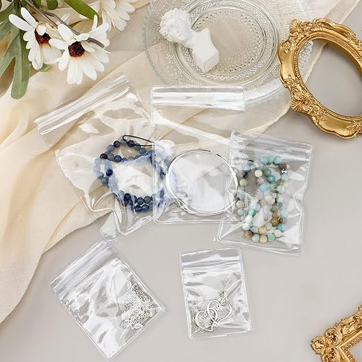 Spakon 160 Pcs Clear PVC Jewelry Bags 5 Sizes Plastic Transparent Zipper Jewelry Bag Anti Tarnish Plastic Small Storage Bags for Holding Rings Earrings