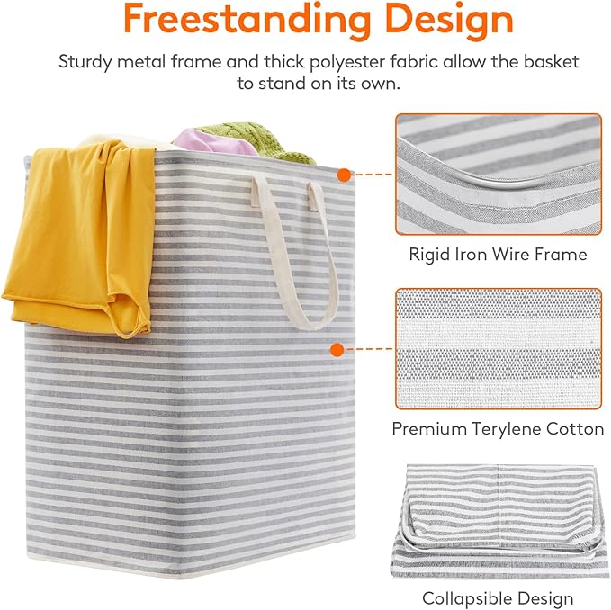 Lifewit 2 Pack Laundry Hamper Large Collapsible Laundry Baskets, Freestanding Waterproof Clothes Hamper with Easy Carry Handles in Laundry Room Bedroom Bathroom College Dorm, Grey&Pink, 2 x 100L