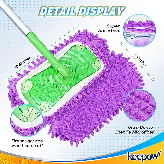 KEEPOW Mop Slippers Shoes Microfiber Floor Cleaning Tool House Mop Socks Shoe Cover Mopping Slippers Shoes Cover Soft Washable Reusable Foot Socks for Women Men Floor Cleaning Tool (5 Pairs)