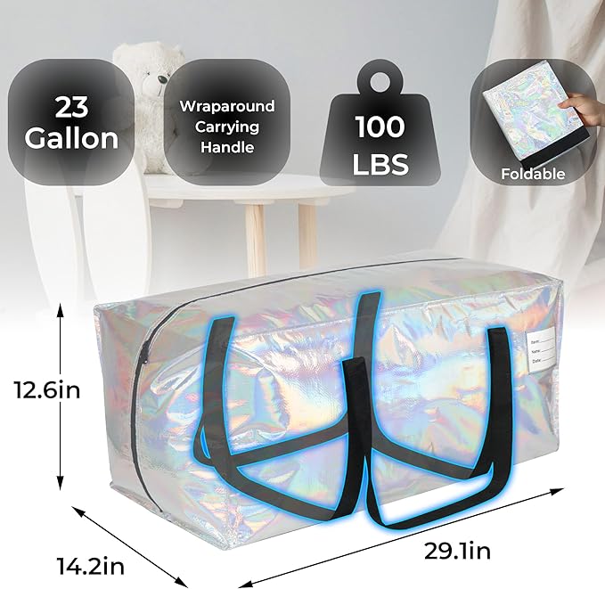 8 Pack Extra Heavy Duty Large Moving Bags with Comfortable Handle & Strong Zipper,Storage Totes for Space Saving Moving Storage College Supplies Alternative to Moving Box,Iridescent