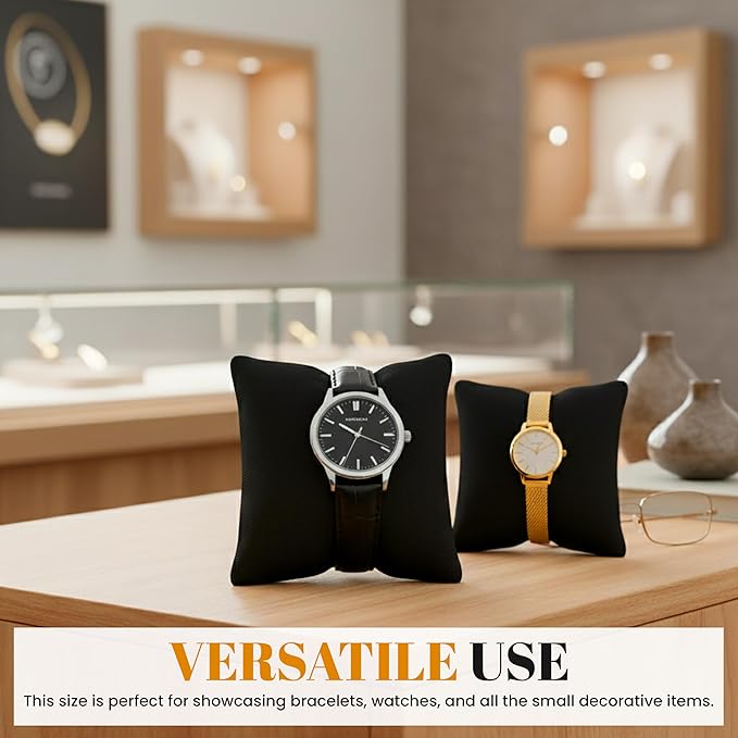 Novel Box 2 Pack Black Velvet Jewelry Display Watch Pillow 3x3 Inches - Bracelet Pillows for Easy Care & Soft Protection - Watch Cushion for Birthday, Valentine’s Day & Wedding Gift Displays