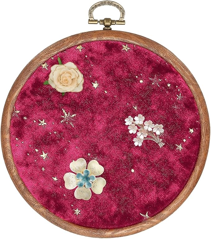 uxcell Round Pin Display Board, Velvet Wall Hanging Brooch Jewelry Display Stand Storage Holder for Enamel Pins Badges Brooches Jewelry, Star & Moon, Wine Red