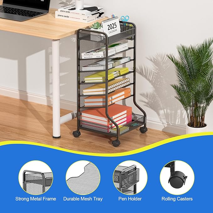 samstar Rolling File Cart,Under Desk Organizer, File Organizer beside Desk, Binder Paper Letter Storage with Wheels,for Office Supplies & Classroom Organization