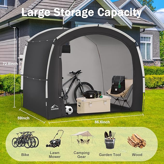 Bike Storage Shed Tent, Outdoor Bicycle Storage Shed, Waterproof Portable Bike Covers Shelter, 7.2x4.9x6.1ft Large Garage Tent for Motorcycle, Garden Tools, Lawn Mower