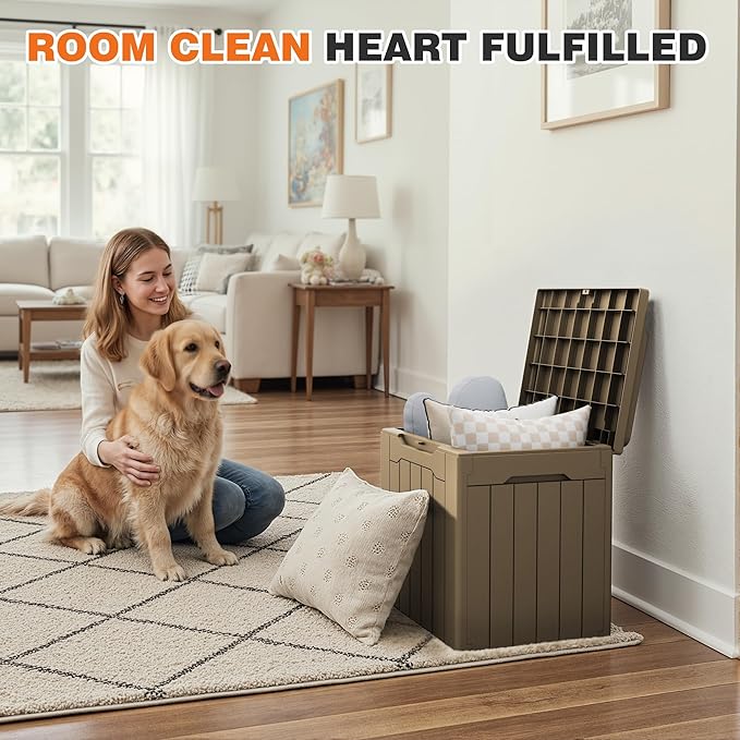 32 Gallon Deck Box Outdoor Indoor Waterproof Storage Box for Patio Furniture, Pool Accessories, Garden Tools, and Cushion Storage, Coffee